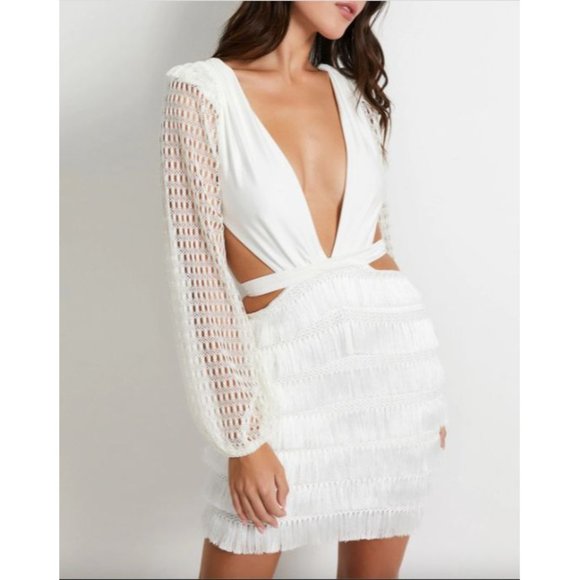 PatBO Cut-out Fringe Mini Dress White Women's Size 2 - Picture 15 of 16
